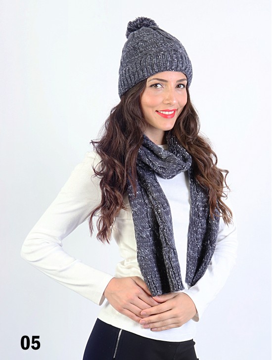 Fashion Knitted Matching Set W/ Pom Pom (Scarf, Fleeced Hat)